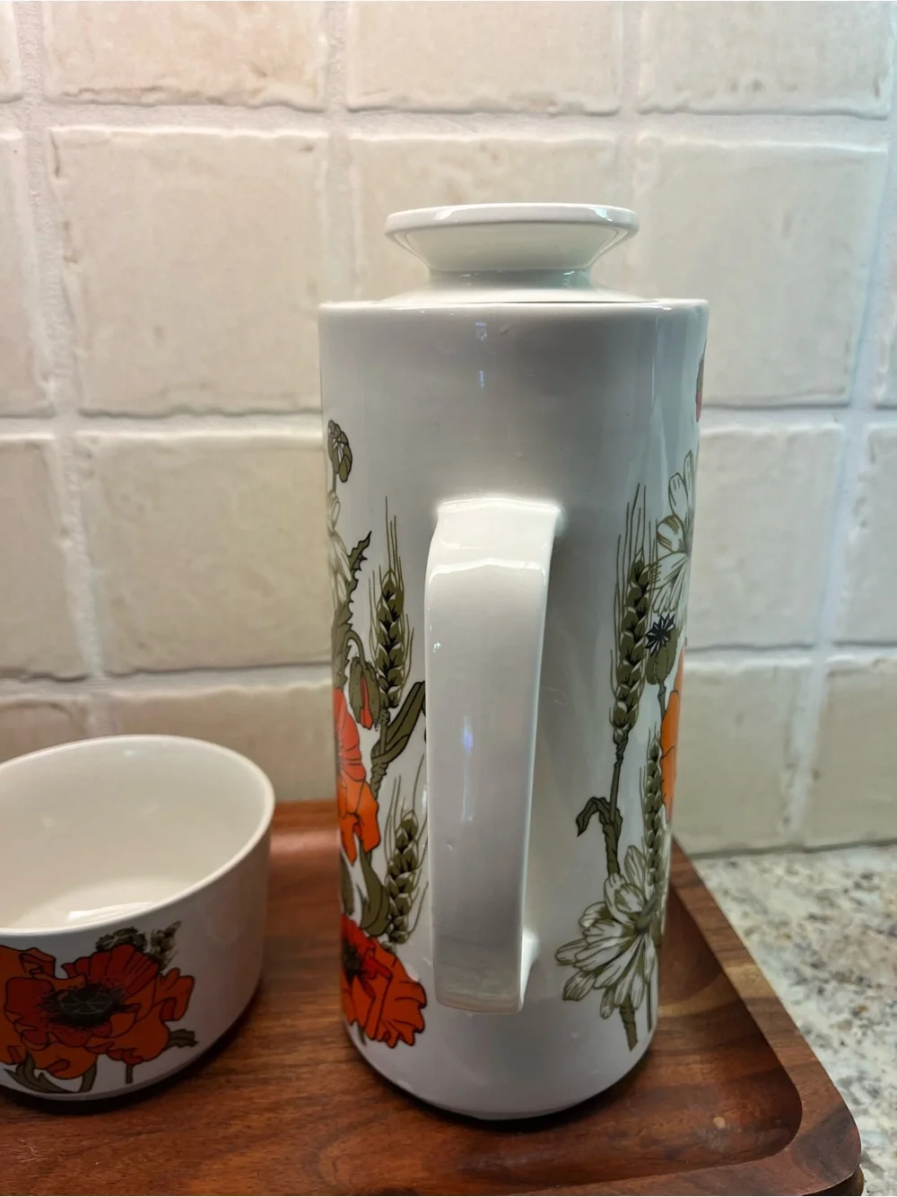 J & G Meakin of England Vtg Floral Porcelain Coffee/Tea Set Orange Poppies